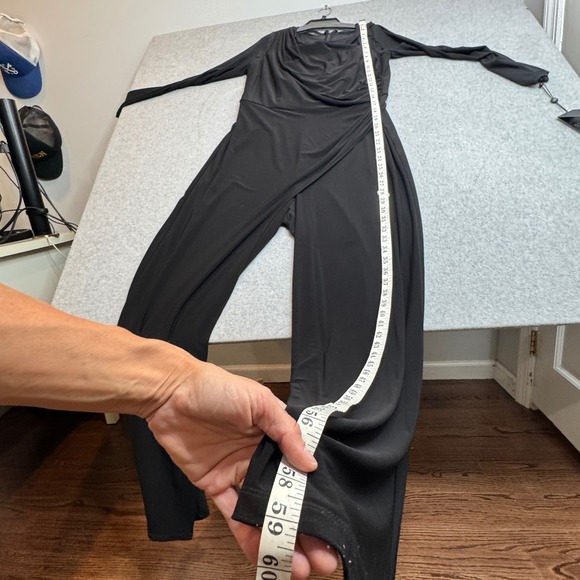 Adrianna Papell Black Draped Mesh Sleeve Jumpsuit Evening Dress Pant Size 12 New - Picture 9 of 10